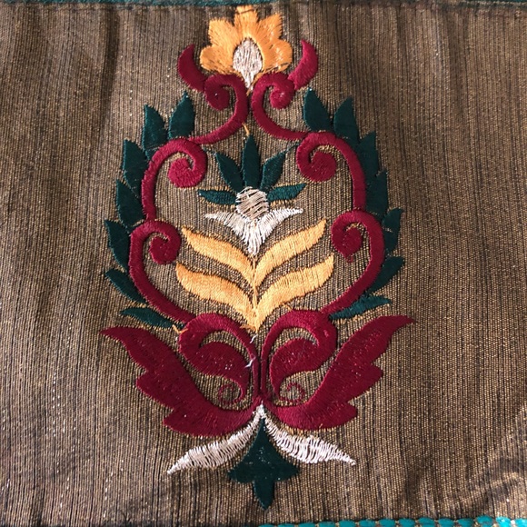 Saree muted-gold tissue-organza bright machine embroidery border NWOT - Picture 6 of 9